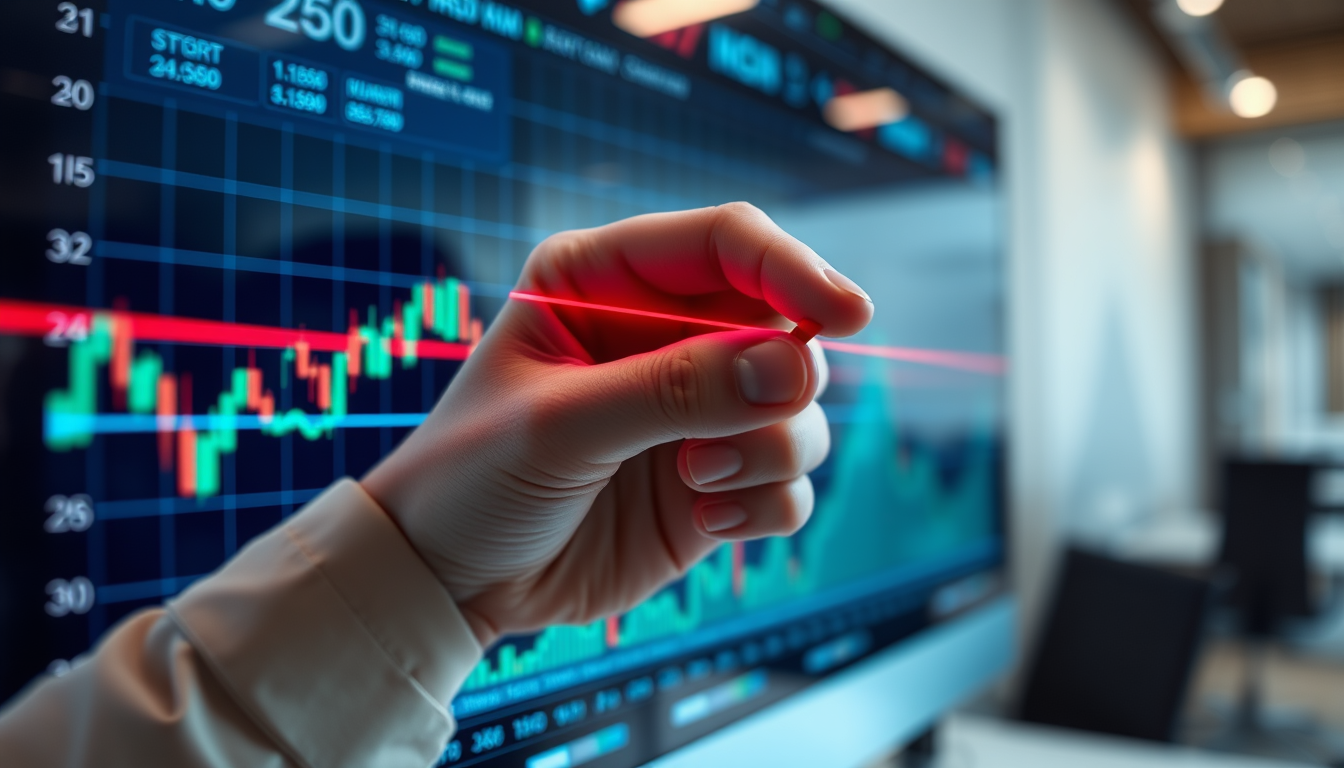 변동성이 큰 주식 차트에 명확한 손절매 기준선을 설정하는 모습