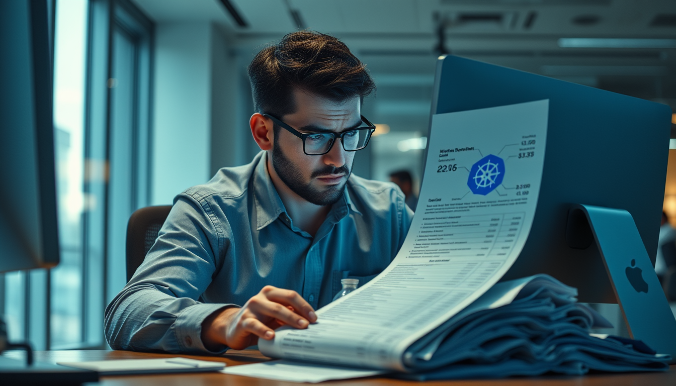 쿠버네티스 비용이라고 적힌 아주 긴 영수증을 보고 놀라는 사람