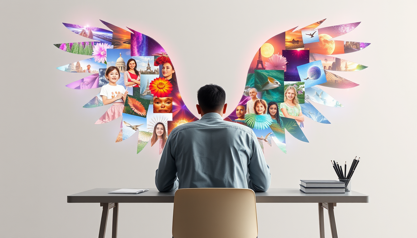 AI 이미지 생성 기술을 통해 블로그가 한 단계 도약하는 모습을 날개로 형상화한 이미지