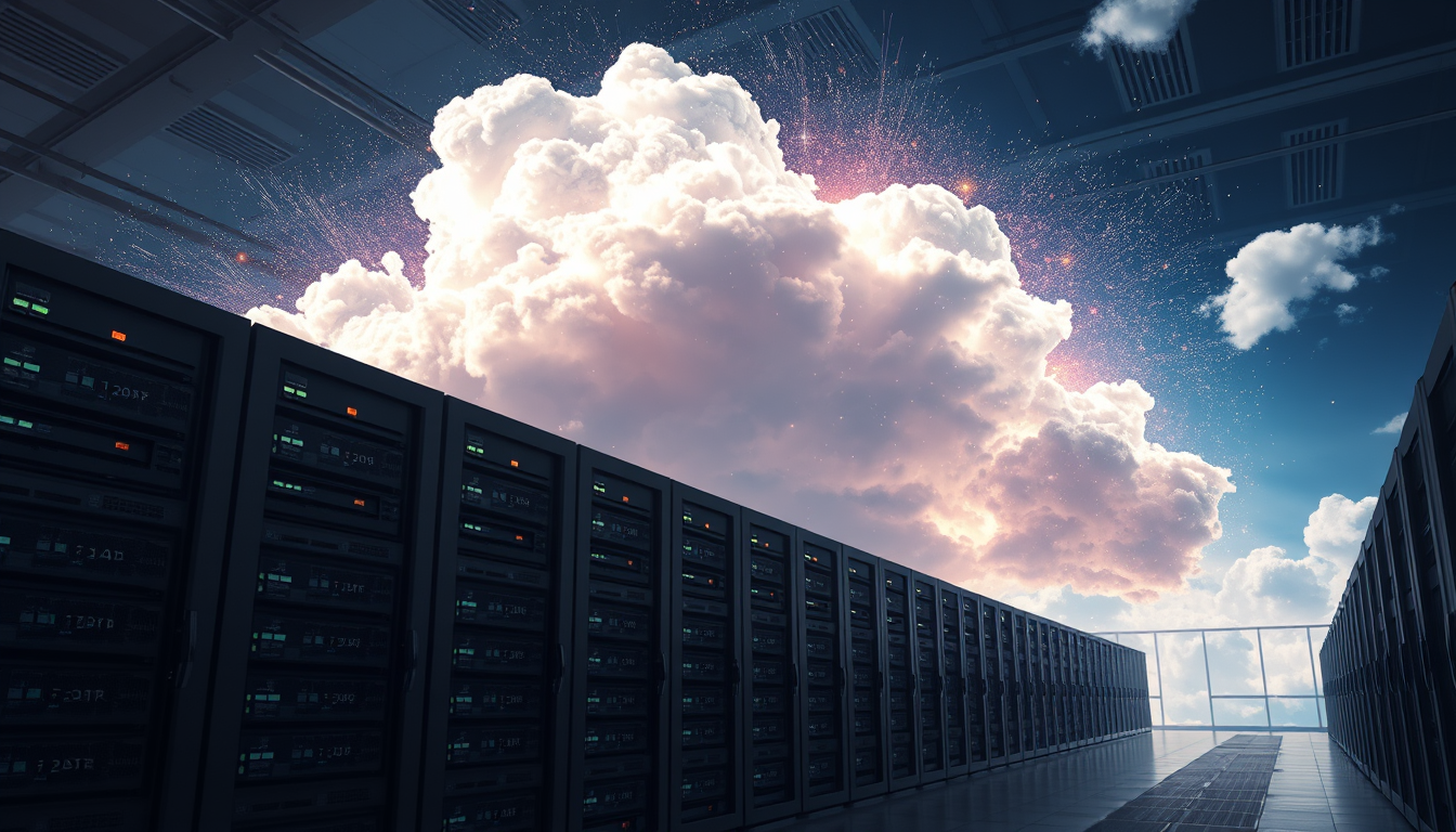 온프레미스 데이터센터로 유입된 대규모 트래픽이 퍼블릭 클라우드로 확장되는 클라우드 버스팅을 묘사한 이미지