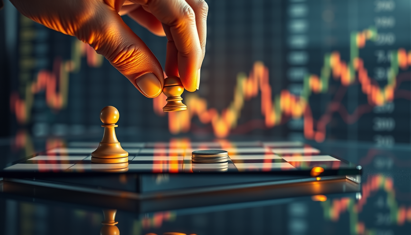 체스판 위에서 신중하게 말을 움직이며 원칙적인 투자를 하는 것을 상징하는 이미지