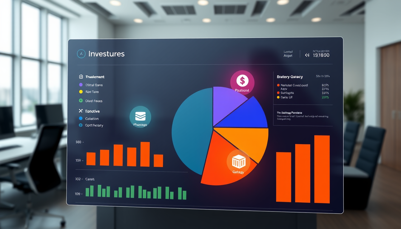 다양한 자산으로 구성된 균형 잡힌 투자 포트폴리오를 보여주는 디지털 대시보드