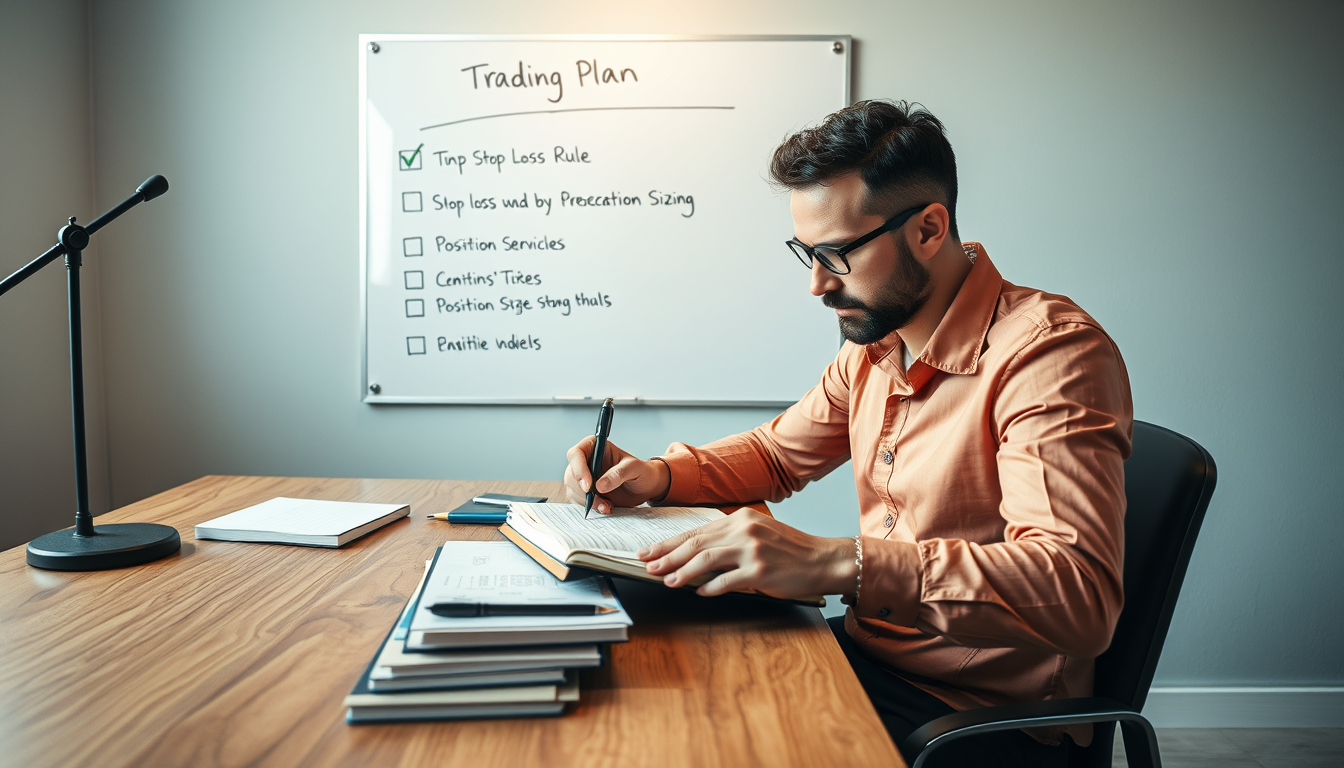 자신만의 리스크 관리 원칙을 노트에 작성하며 각오를 다지는 투자자