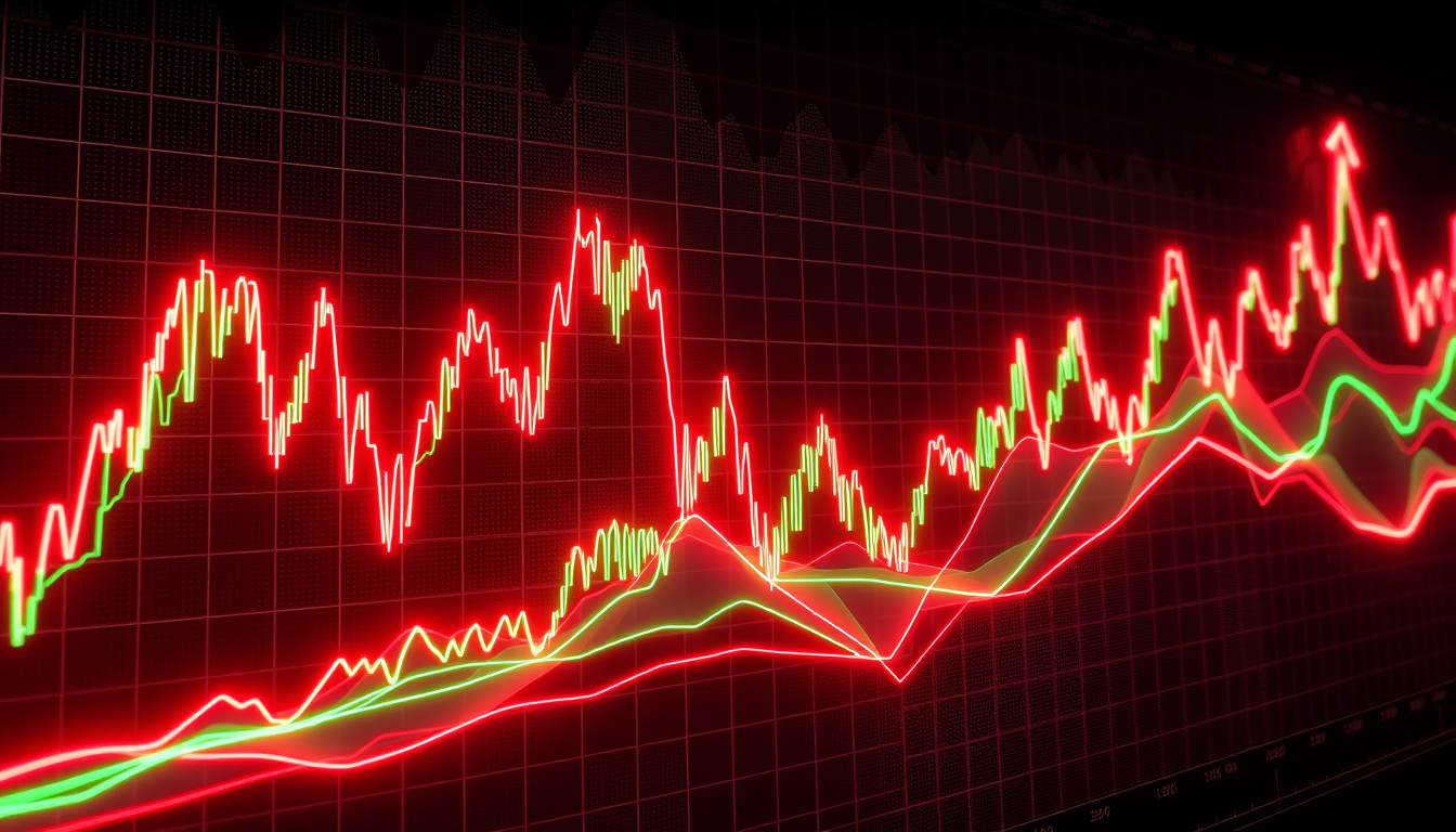 주식 시장의 높은 변동성과 단기 투자의 위험성을 상징하는 추상적인 그래프