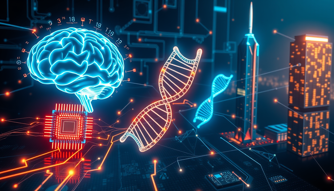 AI 반도체, 바이오, 부동산 등 2025년 주식 시장의 핵심 성장 동력을 시각적으로 표현한 이미지