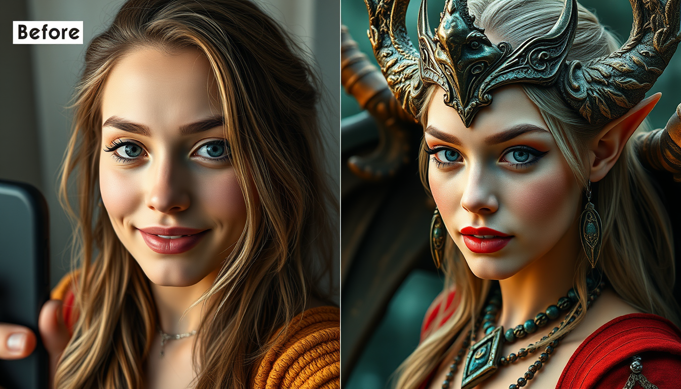 일반적인 셀카 사진이 AI를 통해 독특한 콘셉트의 프로필 사진으로 재탄생한 모습