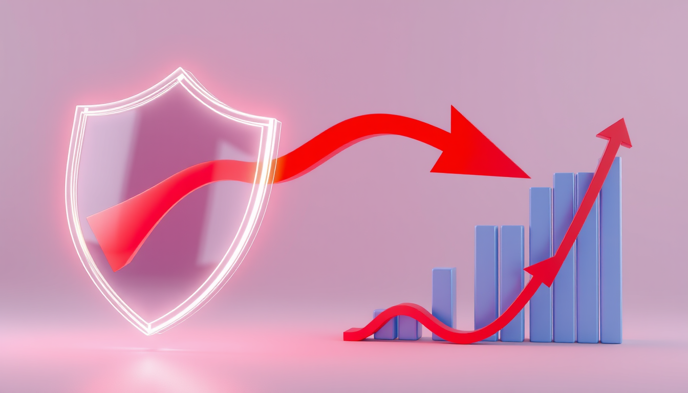 주식 비중 관리 원칙이 계좌를 보호하는 것을 상징하는 방패 이미지