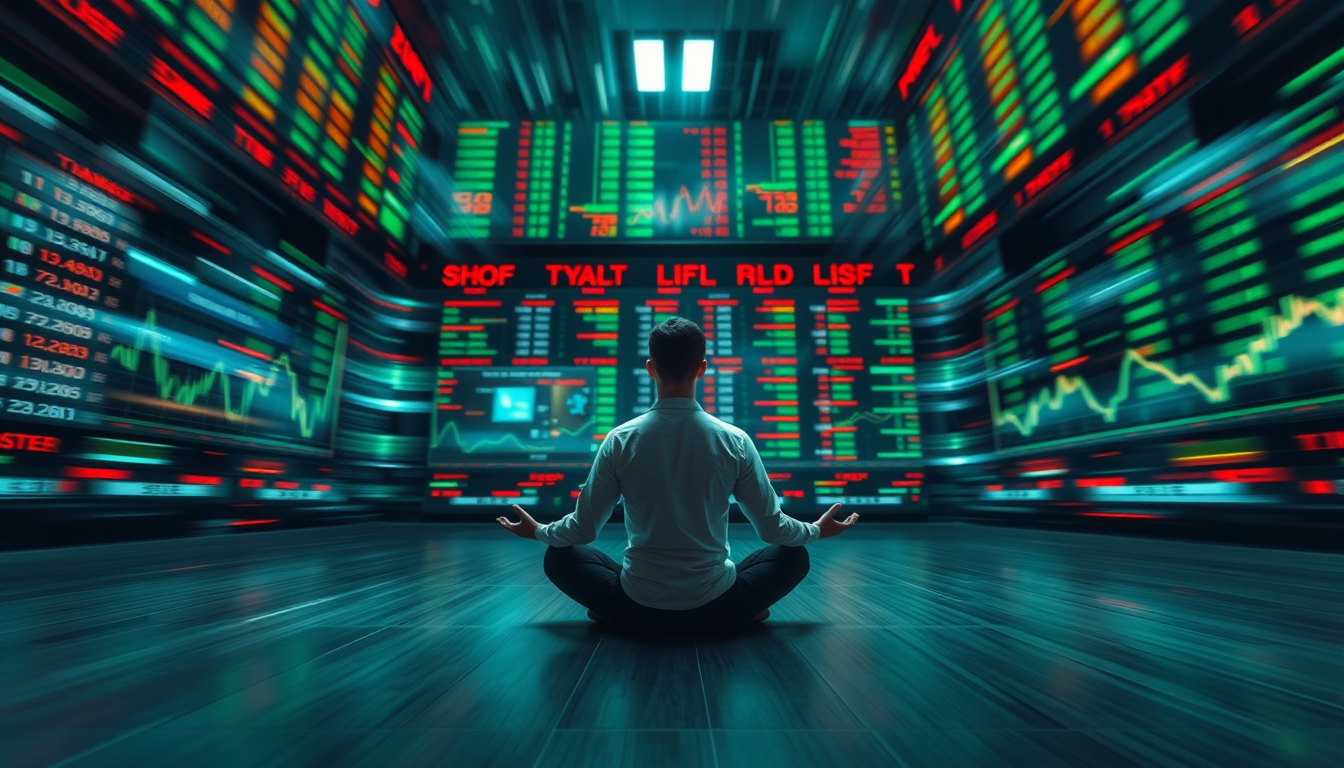 혼란스러운 주식 시장 정보 속에서 평정심을 유지하는 투자자의 모습
