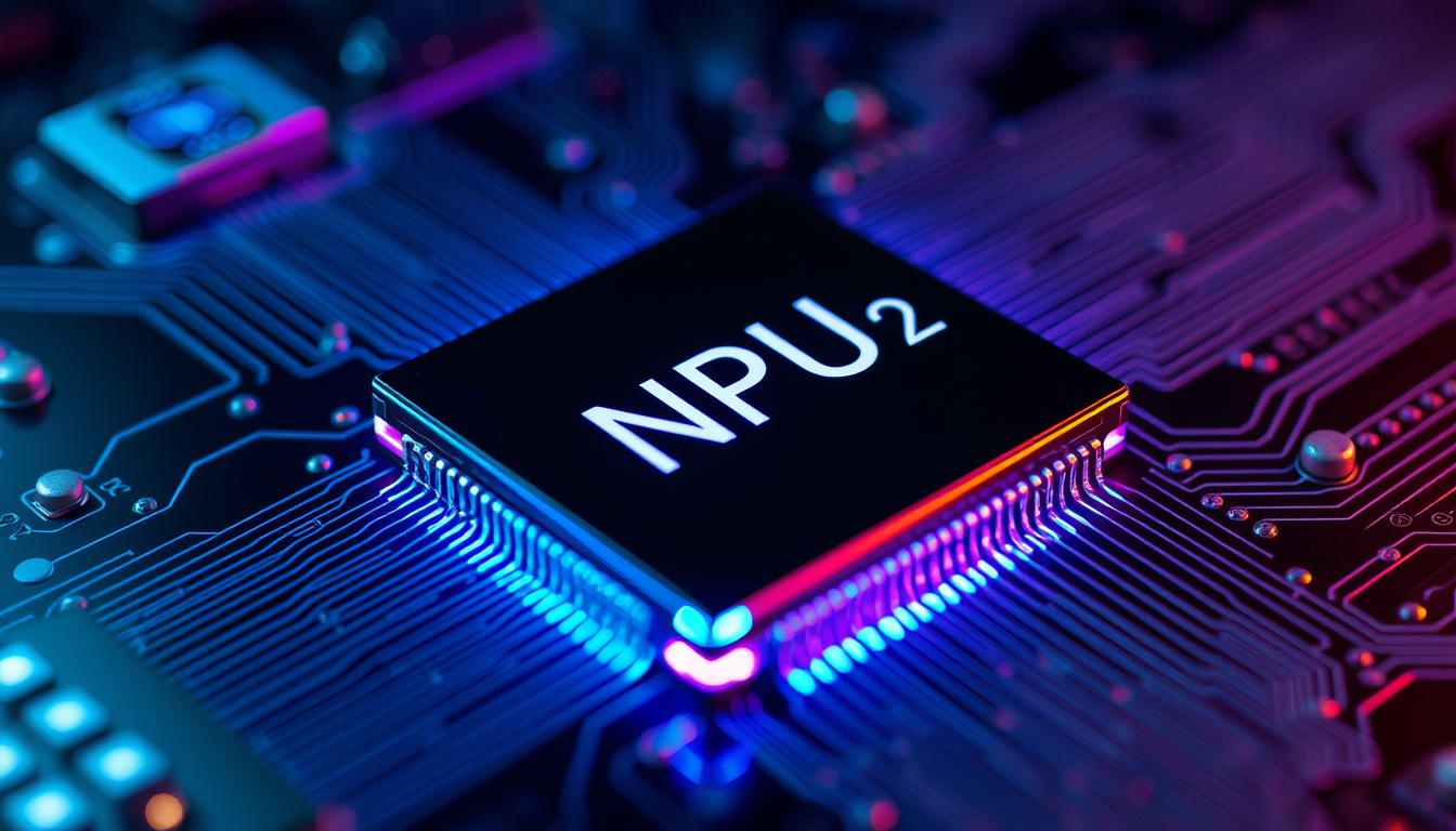 차세대 AI 반도체 NPU-V2 칩의 클로즈업 이미지