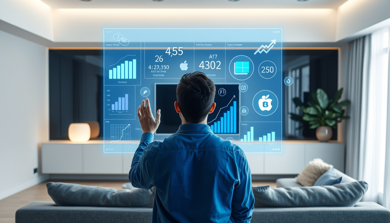 애플 비전 프로를 통해 애플의 서비스 생태계 성장을 시각적으로 체험하는 모습