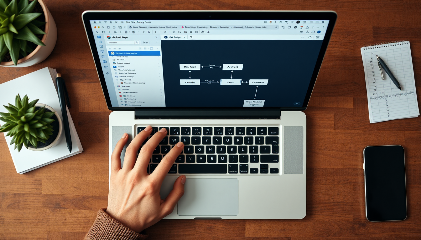 메이크(Make)와 같은 노코드 플랫폼에서 RSS, OpenAI, 구글 시트 모듈을 연결하여 자동화 워크플로우를 만드는 장면