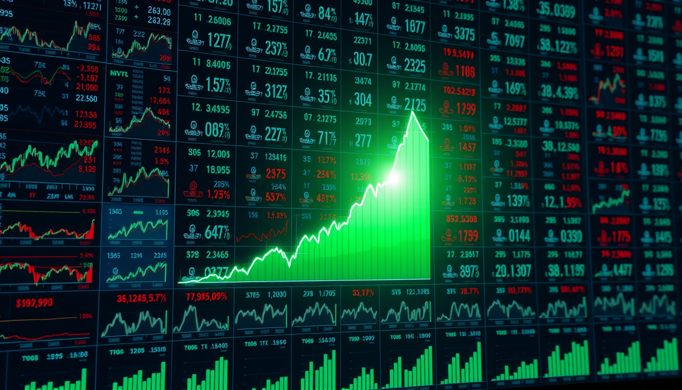 수많은 주식 차트들 사이에서 유독 밝게 빛나며 급등하는 하나의 주도주 차트