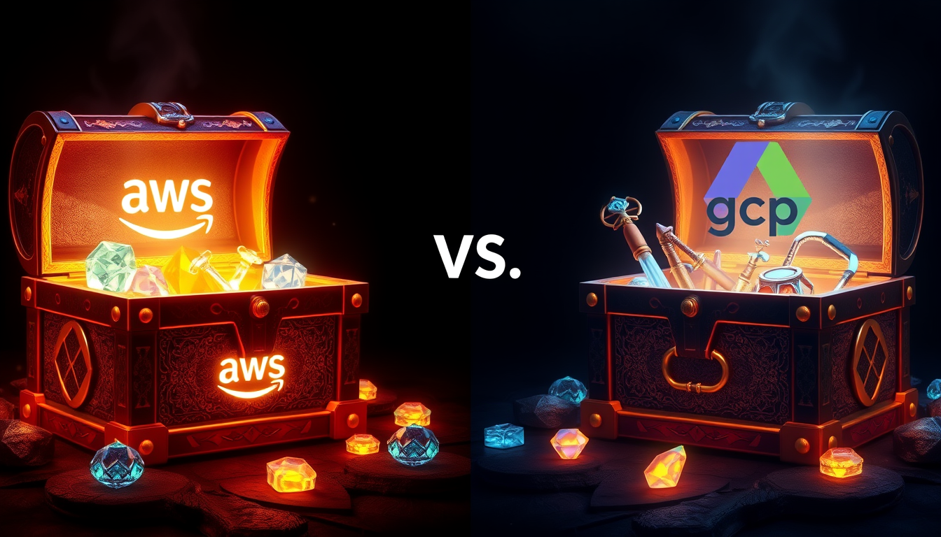 AWS와 GCP의 특별한 비용 절감 기능들을 보물상자로 표현한 이미지.