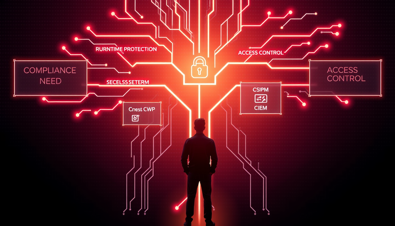 조직의 상황에 맞는 최적의 클라우드 보안 솔루션을 선택하는 과정을 시각화한 이미지